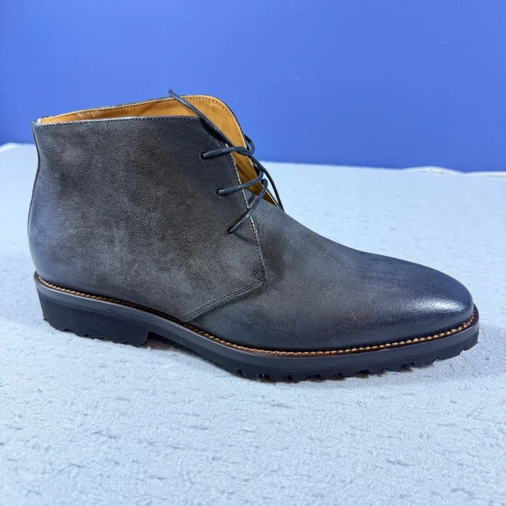 Paul Fredrick Men Grey Leather Chukka Boots Vibram Sole Made in Italy PFS210 8.5